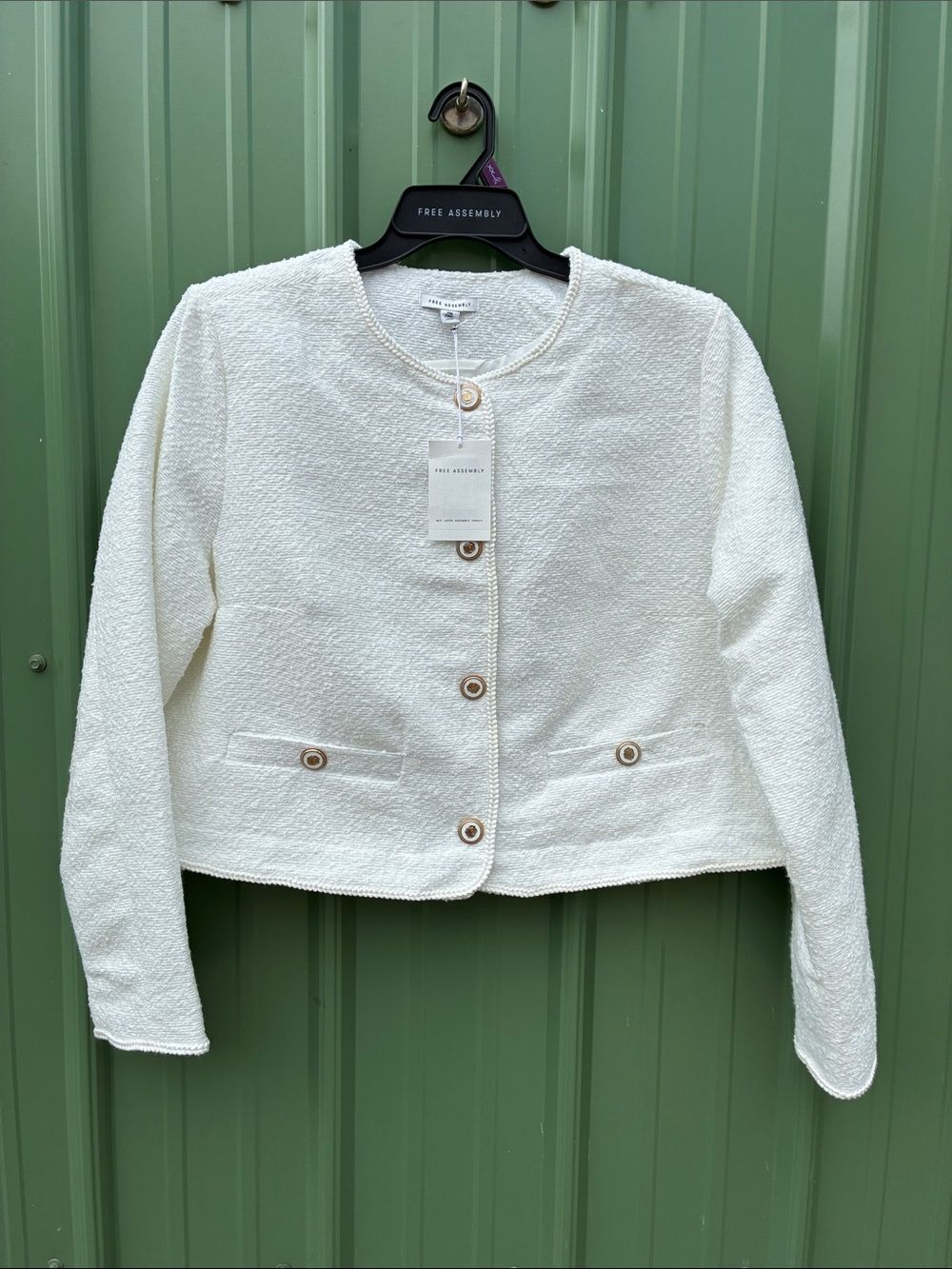 Women's Collarless Nubby Jacket With Long Sleeves Size XXL